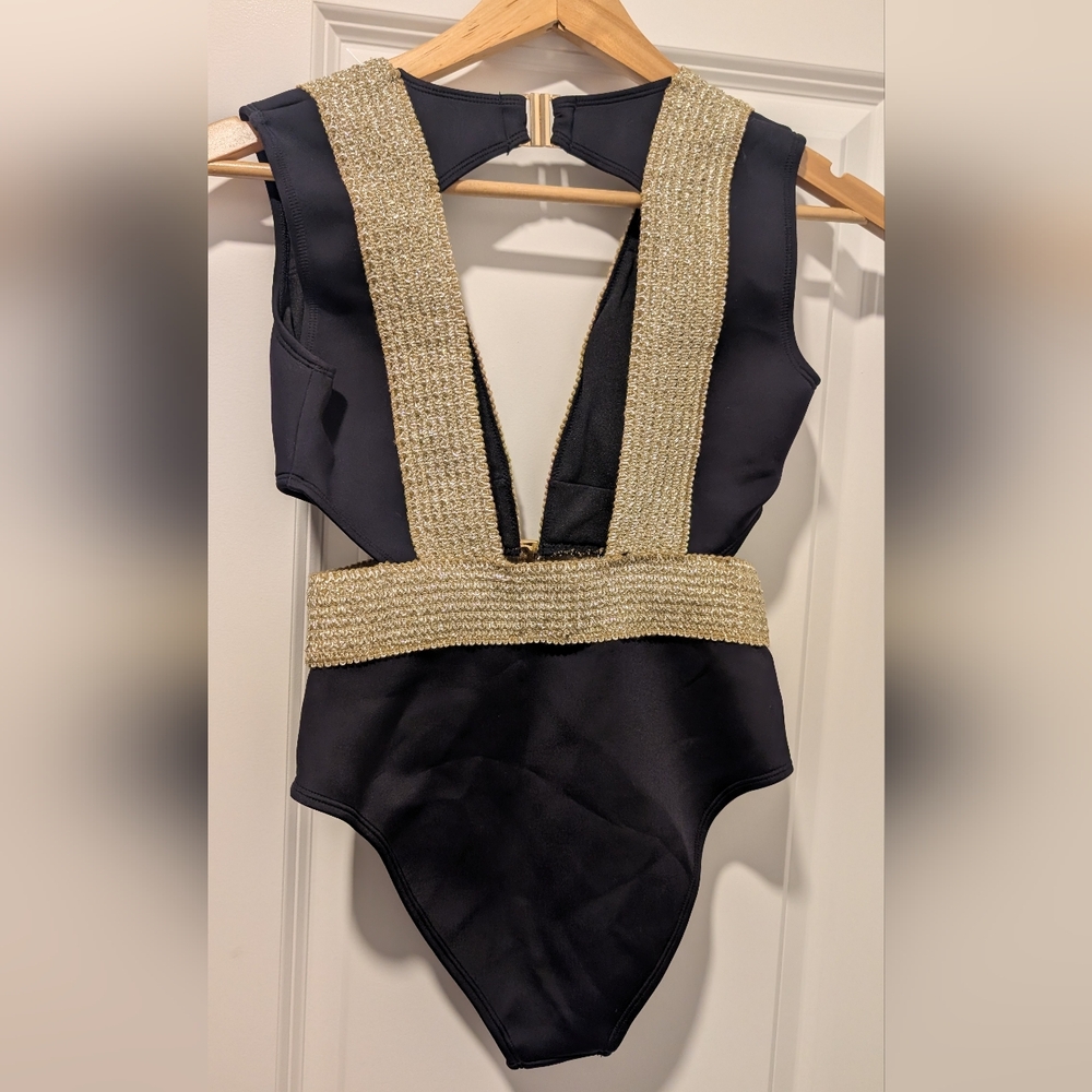River Island Black & Gold Swimsuit Buckle Plunge - Never Worn - Picture 4 of 10